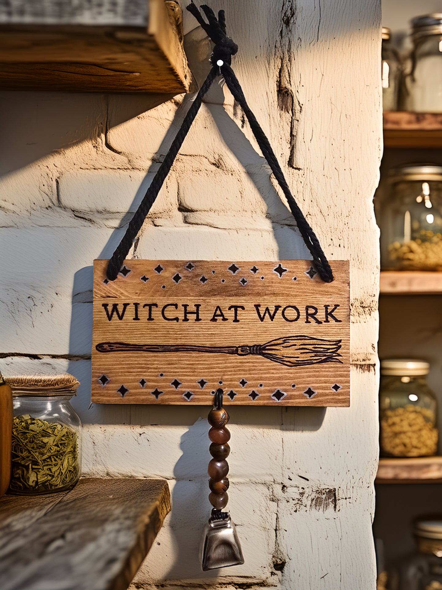 Witch at Work: Handburned Hanging Sign