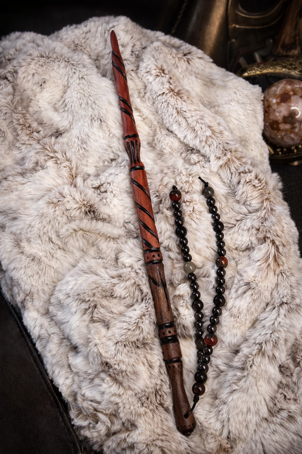 Algiz Wand Set | Ritual Wand with Leather Sheath and Beadwork