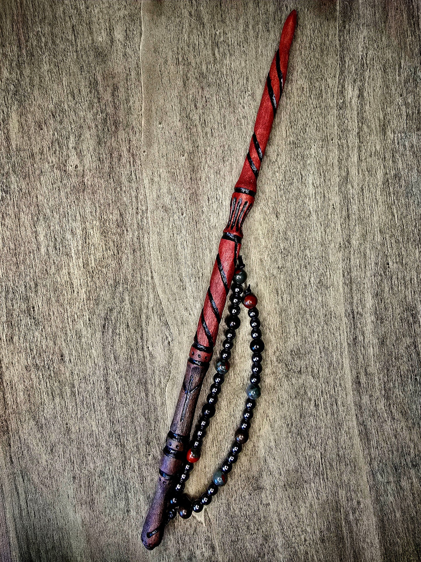 Algiz Wand Set | Ritual Wand with Leather Sheath and Beadwork