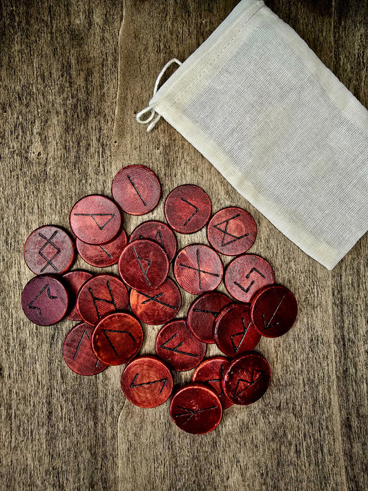 Elder Futhark Rune Set – Handcrafted Wooden Runes (24 Piece Set with Bag)
