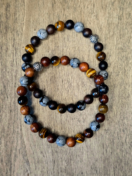 Snowflake Obsidian Bracelet Duo | Grounding & Stability