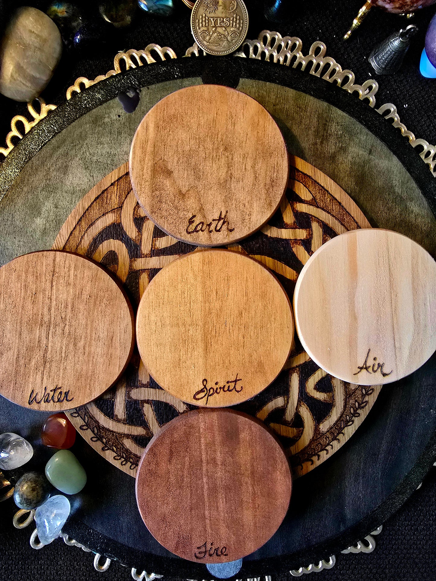 Five Element Altar Disc Set | Elemental Ritual Surfaces with Stones