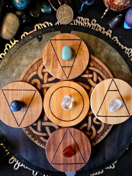 Five Element Altar Disc Set | Elemental Ritual Surfaces with Stones