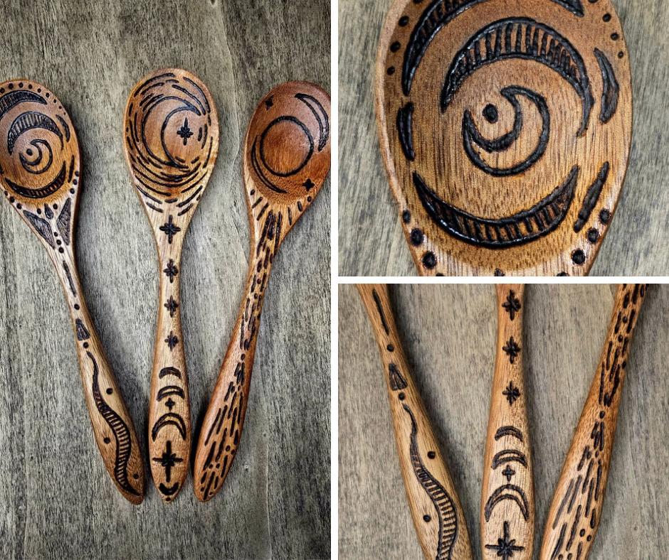 Ritual Spoon Set | Lunar Spiral, Triple Moon, and Solar Eclipse