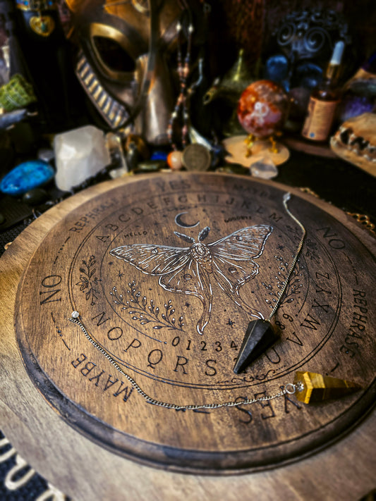 Luna Moth Pendulum Spirit Board | Handburned Divination Board