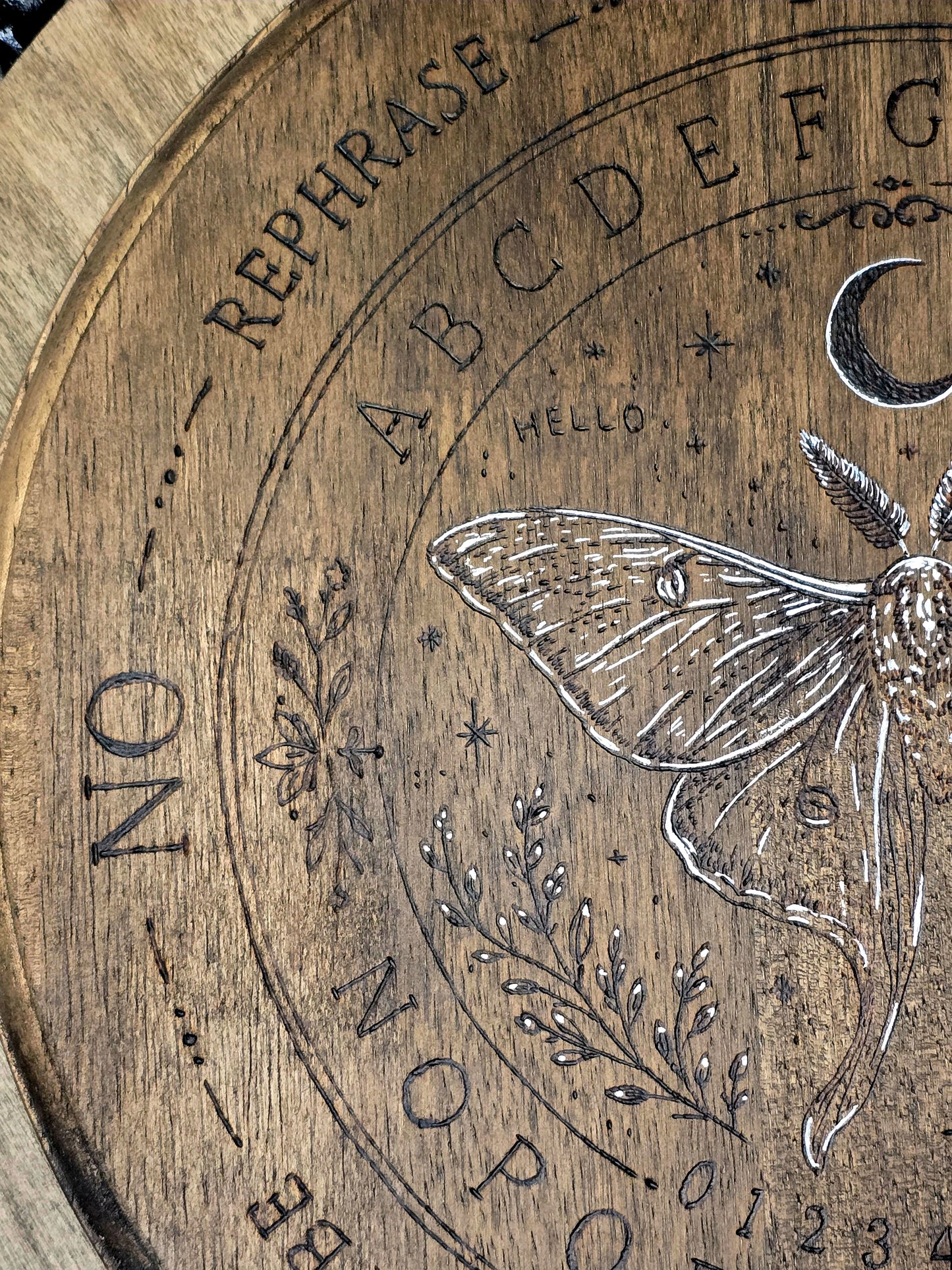 Luna Moth Pendulum Spirit Board | Handburned Divination Board