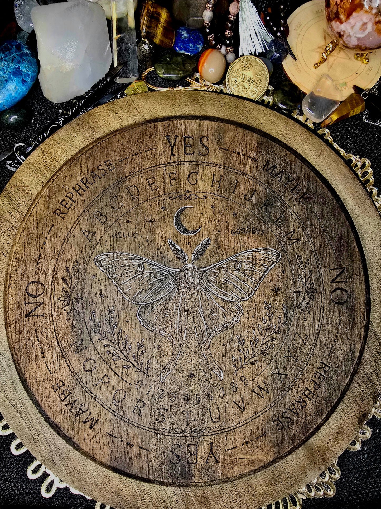 Luna Moth Pendulum Spirit Board | Handburned Divination Board