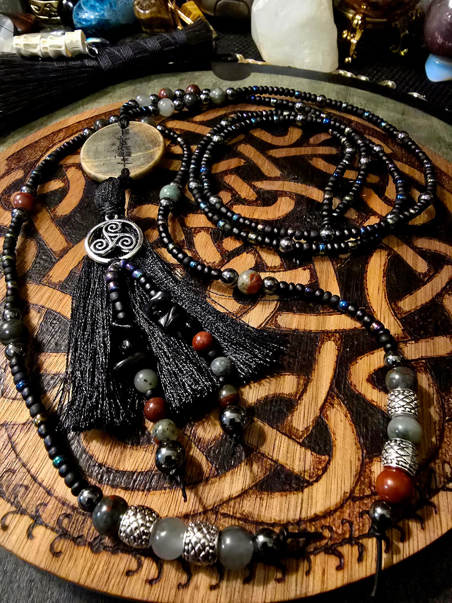 Morrígan’s Sovereignty Talisman - Bloodstone & Hematite Ritual Necklace