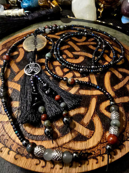 Morrígan’s Sovereignty Talisman - Bloodstone & Hematite Ritual Necklace