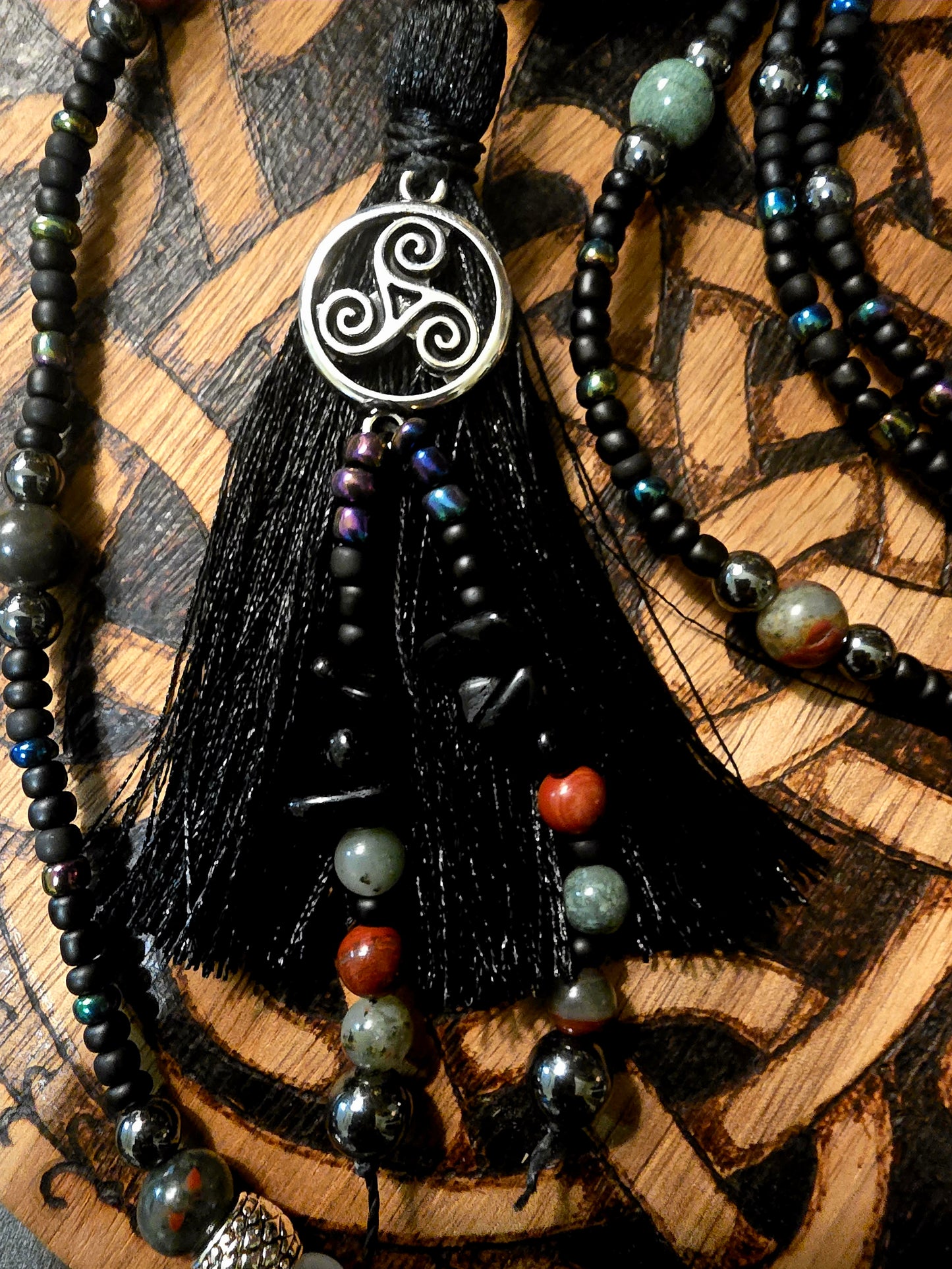 Morrígan’s Sovereignty Talisman - Bloodstone & Hematite Ritual Necklace
