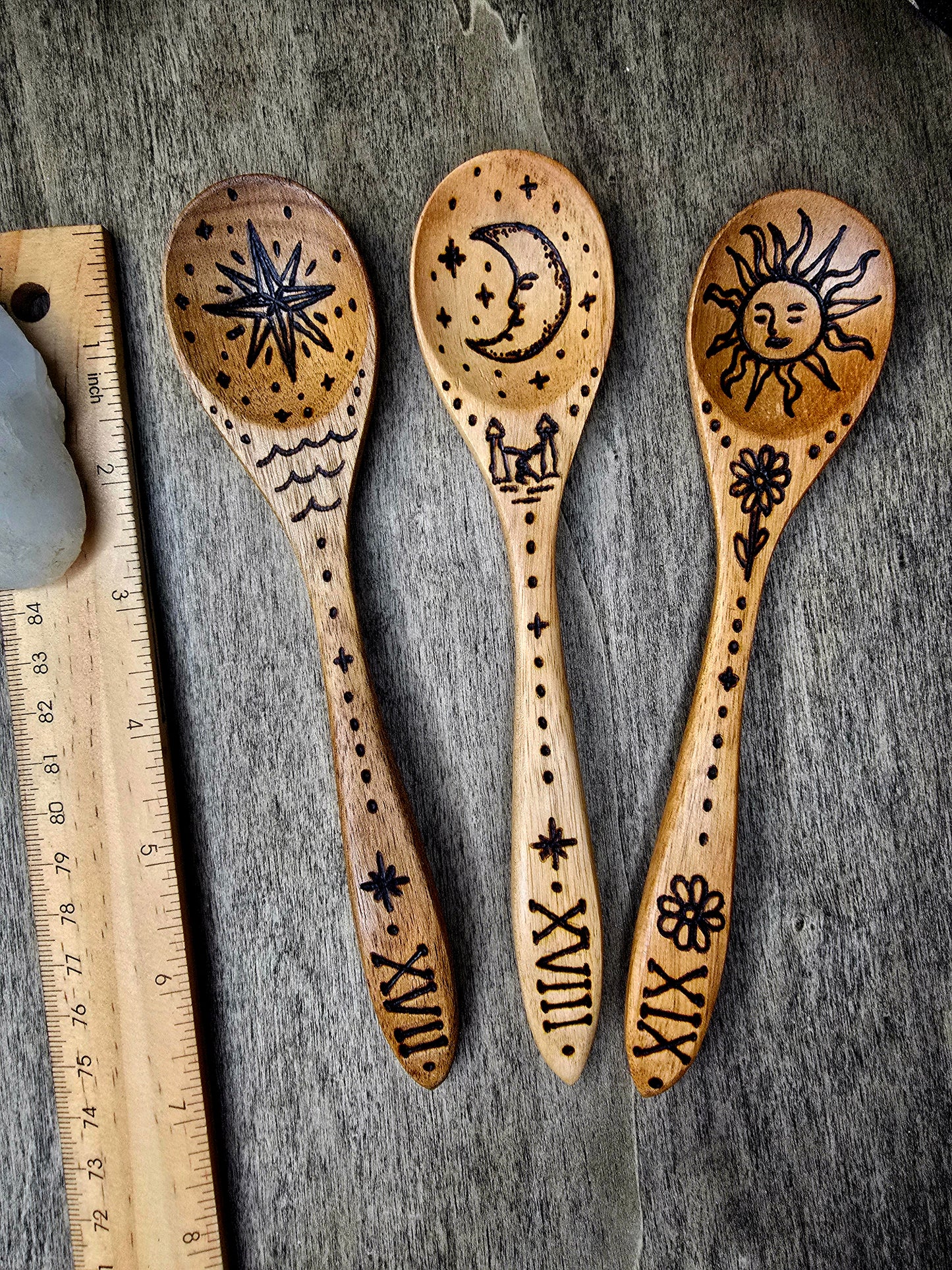 The Star, The Moon, & The Sun Tarot Ritual Spoon Set
