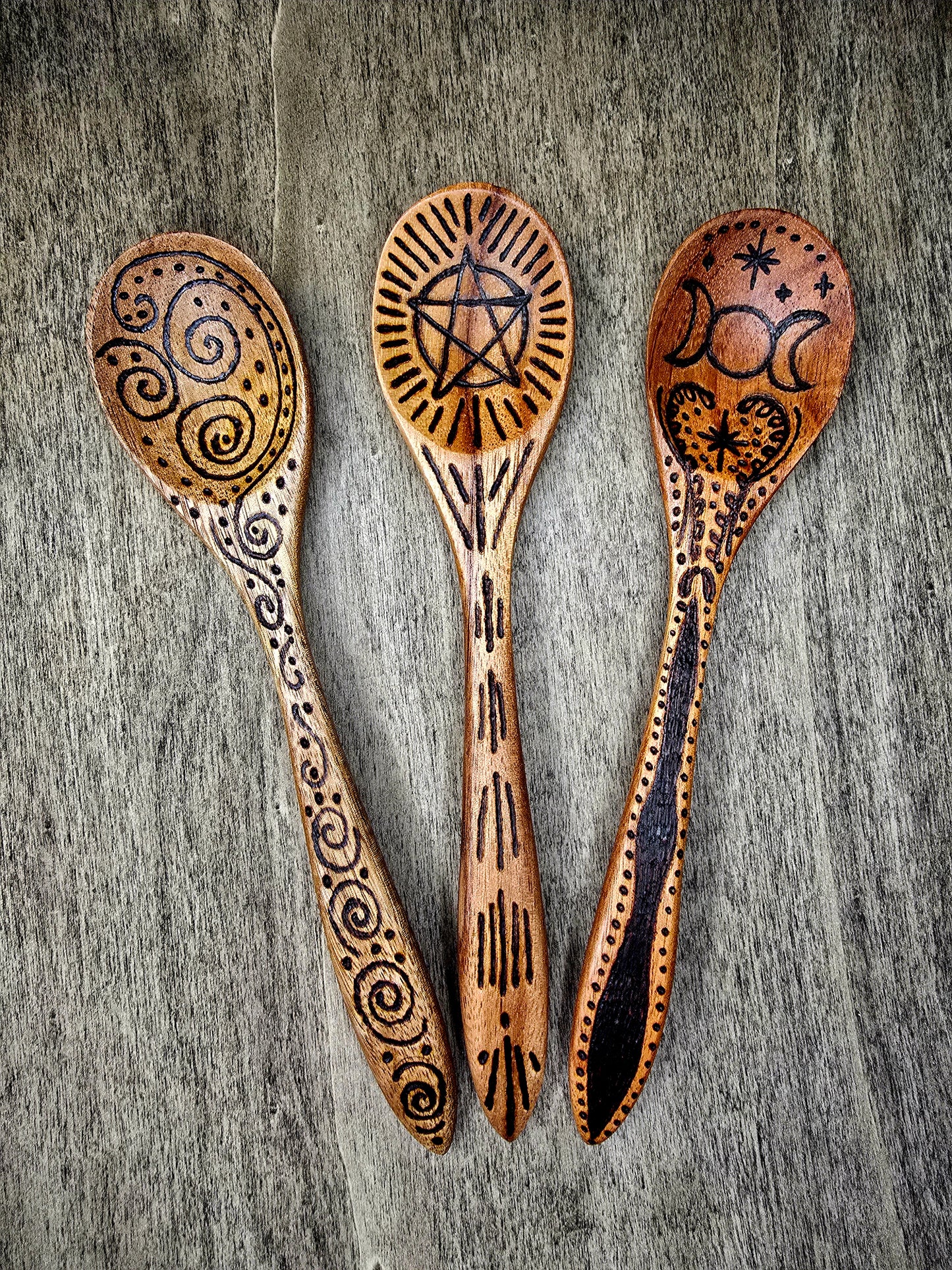 Ritual Spoon Set | Spiral Path, Pentacle, and Triple Moon