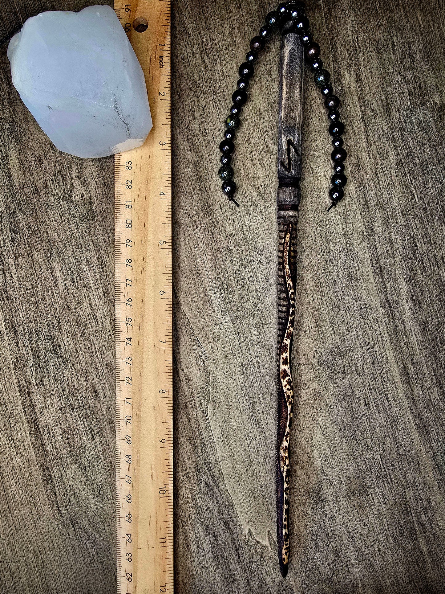 Eihwaz Wand Set | Serpent Wand with Leather Sheath and Beadwork